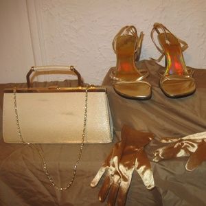 Gold Evening Shoes with matching Bag and Gloves